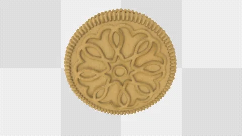 Round Vanilla Cookie with Embossed Flower Pattern with Alpha Channel Stock Footage 347599541
