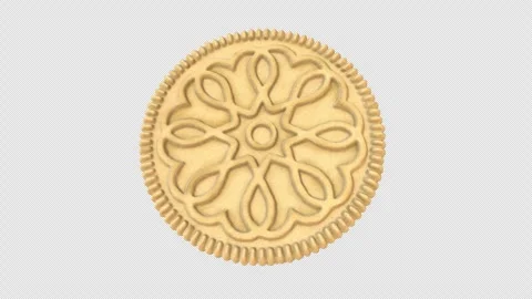Round Vanilla Cookie with Floral Pattern 3D Render with Alpha Channel Stock Footage 347599556