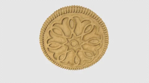 Round Vanilla Cookie with Floral Pattern, Rotating with Alpha Channel Stock Footage 348318857