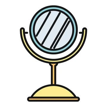 Round vanity mirror reflecting clean lines icon Stock Illustration