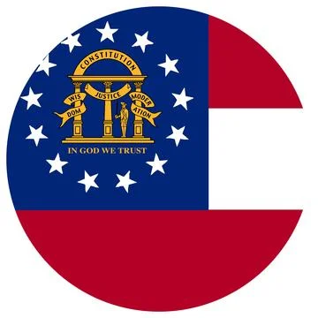 Round Vector Flag of Georgia, USA, Isolated on Transparent Background Stock Illustration