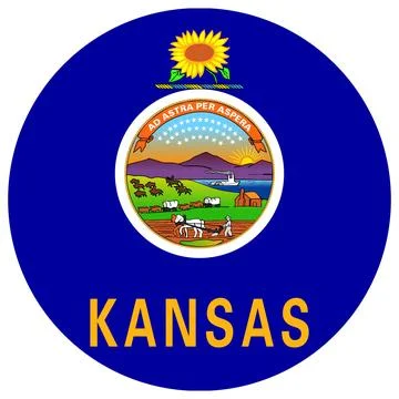 Round Vector Flag of Kansas, USA, Isolated on Transparent Background Illustrazione stock