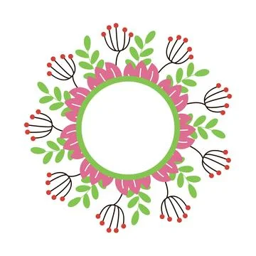 Round vector frame with flowers and leaves on the white background Stock Illustration
