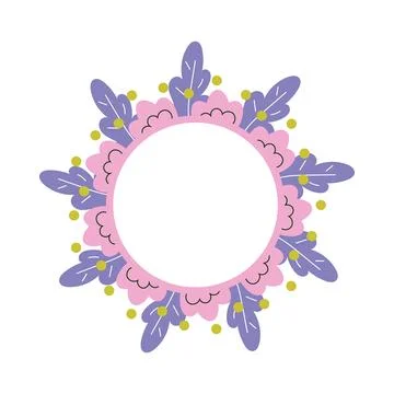 Round vector frame with flowers and leaves on the white background Stock Illustration