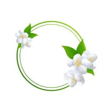 Round vector frame with flowers and leaves on the white background Stock Illustration