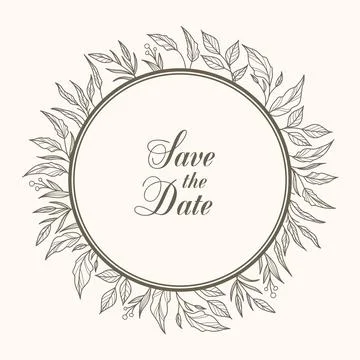 Round vector frame with plant branches Stock Illustration