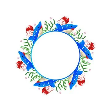 Round vector frame world ocean day on the white background Stock Illustration