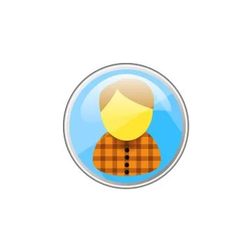 Round vector glass icon personal profile man in orange shirt Stock Illustration