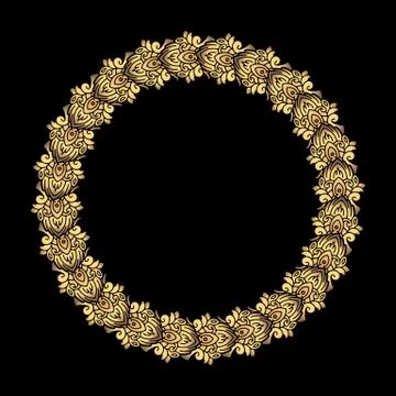 Round vector golden heavy thick frame on a dark background for your design. Stock Illustration