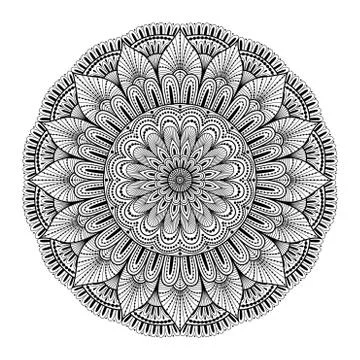 Round vector mandala in doodle style on a white background. Stock Illustration