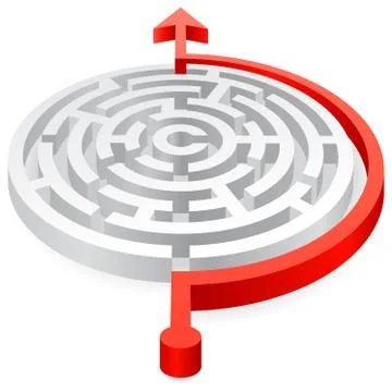 Round Vector Red Avoided 3D Maze Stock Illustration