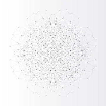 Round vector shape, molecular construction with connected lines and dots イラスト素材