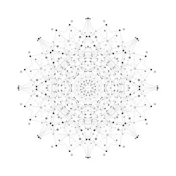 Round vector shape, molecular construction with connected lines and dots イラスト素材