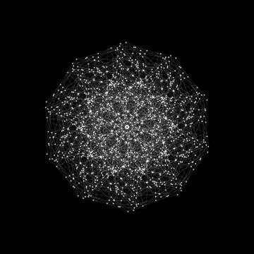 Round vector shape, molecular construction with connected lines and dots 스톡 일러스트