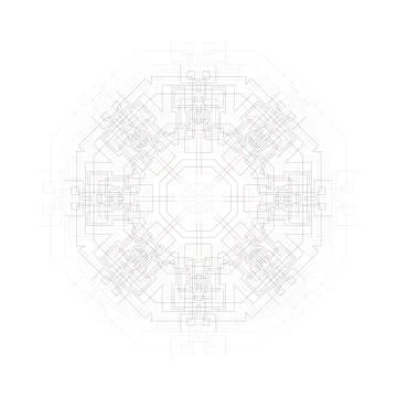 Round vector shape, technical construction with connected lines and dots Stockillustratie