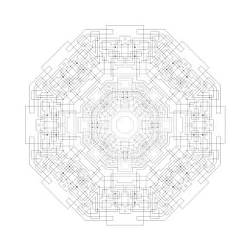 Round vector shape, technical construction with connected lines and dots Stockillustratie