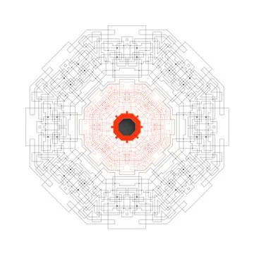 Round vector shape, technical construction with connected lines and dots Stockillustratie