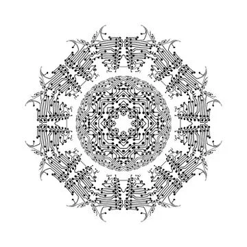 Round vector shape, technical construction with connected lines and dots 스톡 일러스트