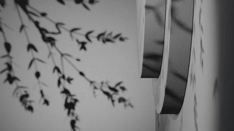 Round vertical podium casting leaf shadows on black background. Minimal studio Stock Footage 307171080