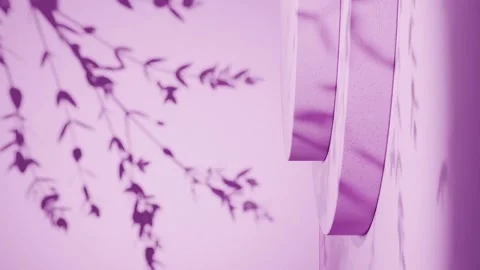 Round vertical podium casting leaf shadows on pink background. Minimal studio Stock Footage 307171090