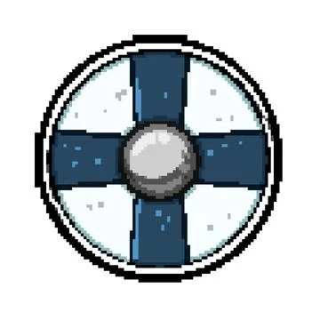 Round viking shield pixel art vector illustration Stock Illustration
