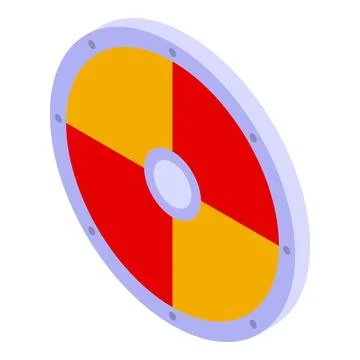Round viking shield protecting from attacks in isometric view Stock Illustration