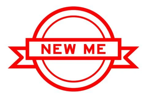 Round vintage label banner in red color with word new me on white background Illustrazione stock