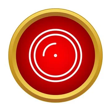 Round vinyl record icon red gold button 库存插图