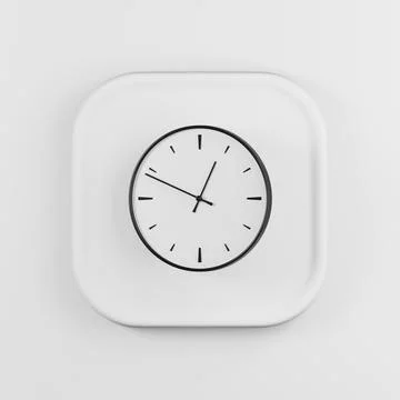 Round wall clock icon. 3d rendering white square button key, interface ui ux  Stock Illustration