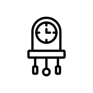 Round wall clock with pendulum and hanging toys icon vector outline illustrat Stock Illustration