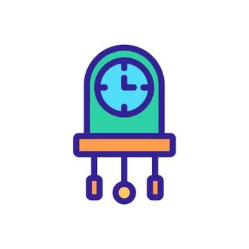 Round wall clock with pendulum and hanging toys icon vector outline illustrat Stock Illustration