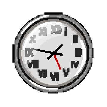 Round wall clock pixel art vector illustration Illustrazione stock