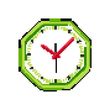 Round wall clock pixel art vector illustration Stock Illustration