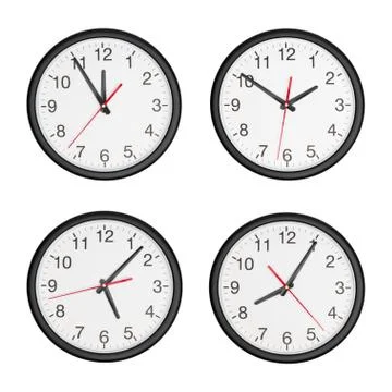 Round wall clock set isolated on white background Fotos de archivo
