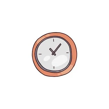 Round wall clock sign colored doodle style vector illustration isolated. イラスト素材