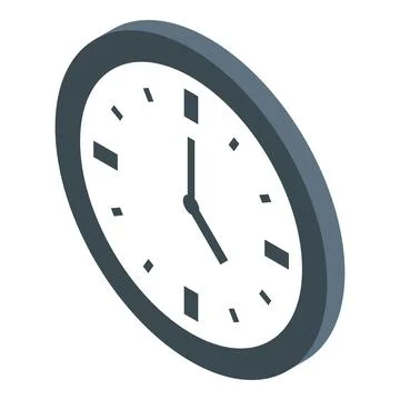 Round wall clock telling time is hanging on white background Stock Illustration