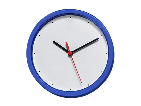 Round wall clock on white background Foto stock