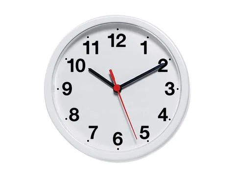 Round wall clock on white background Foto stock