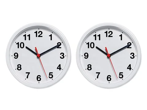 Round wall clock on white background Stockfoto's