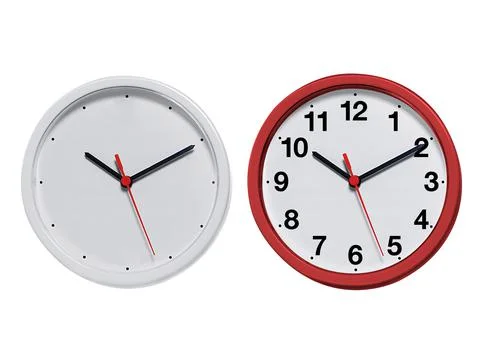 Round wall clock on white background Foto stock