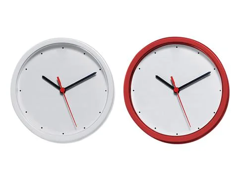 Round wall clock on white background 库存照片