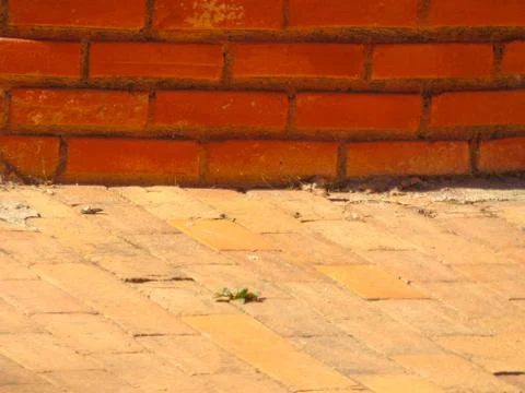 Round walls of rustic brick, on the brick floor Stock Photos