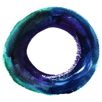 Round watercolor frame, circle shape form isolated on white background. Stock Illustration