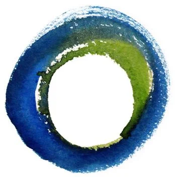 Round watercolor frame, circle shape form isolated on white background. Stock Illustration