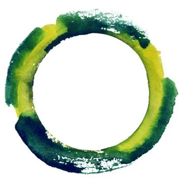 Round watercolor frame, circle shape form isolated on white background. Stock Illustration
