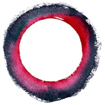 Round watercolor frame, circle shape form isolated on white background. Stock Illustration