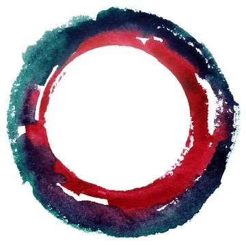 Round watercolor frame, circle shape form isolated on white background. Stock Illustration
