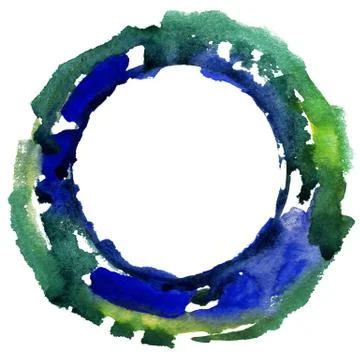 Round watercolor frame, circle shape form isolated on white background. Stock Illustration