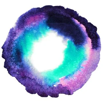Round watercolor frame, circle shape form isolated on white background. Stock Illustration