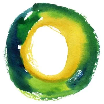 Round watercolor frame, circle shape form isolated on white background. Stock Illustration